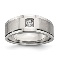 Chisel Stainless Steel Brushed and Polished with CZ Ring
