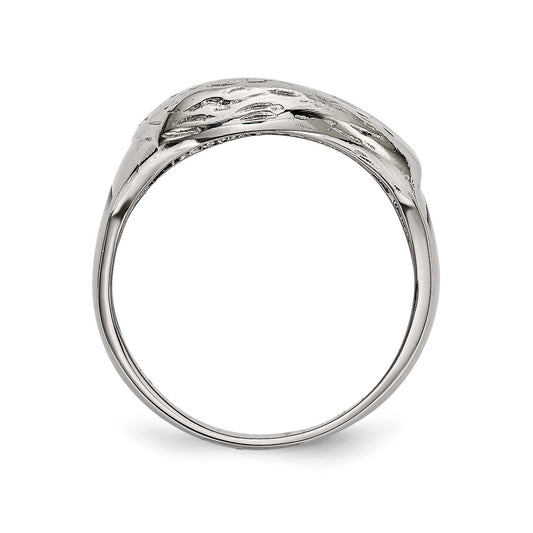 Chisel Stainless Steel Polished and Textured Black Enameled Eagle Ring