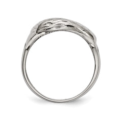 Chisel Stainless Steel Polished and Textured Black Enameled Eagle Ring