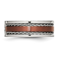 Chisel Stainless Steel Brushed and Polished Brown IP-plated .02 Carat Diamond 8mm Band