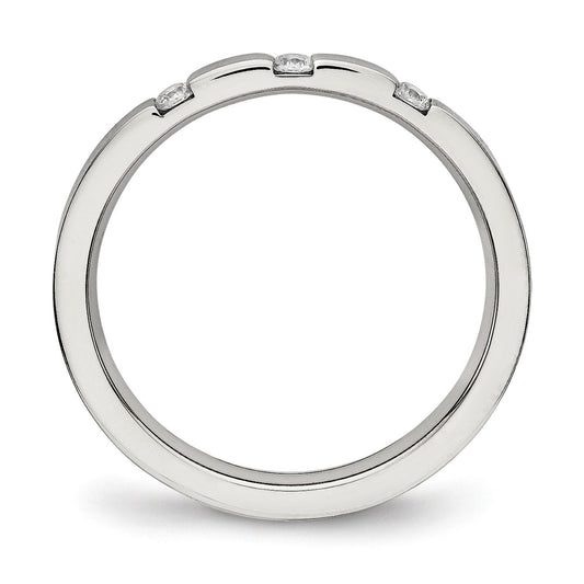 Chisel Stainless Steel Polished 3 Stone CZ 2.5mm Flat Band