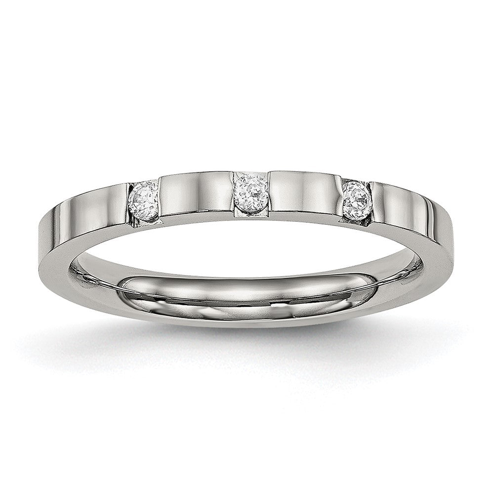 Chisel Stainless Steel Polished 3 Stone CZ 2.5mm Flat Band
