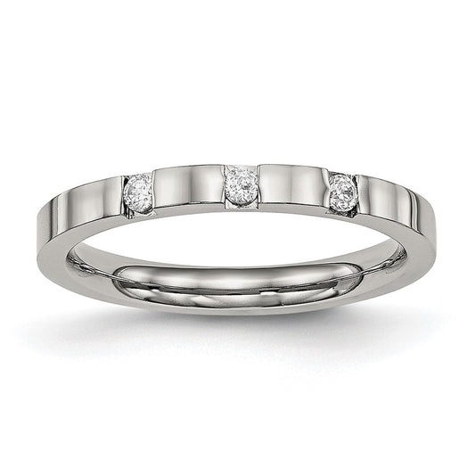 Chisel Stainless Steel Polished 3 Stone CZ 2.5mm Flat Band