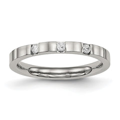 Chisel Stainless Steel Polished 3 Stone CZ 2.5mm Flat Band