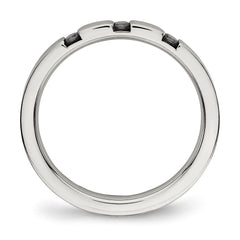 Chisel Stainless Steel Polished 3 Stone Black CZ 2.5mm Flat Band
