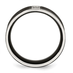 Chisel Stainless Steel Brushed Black IP-plated with CZ 8mm Flat
