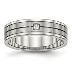 Chisel Stainless Steel Polished with Brushed Center CZ 6mm Grooved Band