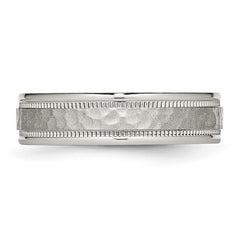 Chisel Stainless Steel Polished and Hammered 6mm Grooved Band