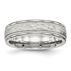 Chisel Stainless Steel Polished and Hammered 6mm Grooved Band