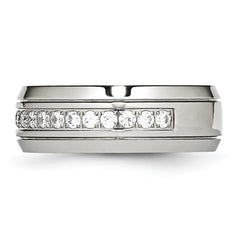 Chisel Stainless Steel Polished and Grooved with CZ 8mm Half Round Band