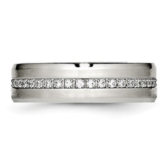 Chisel Stainless Steel Brushed and Polished with CZ 6.5mm Band