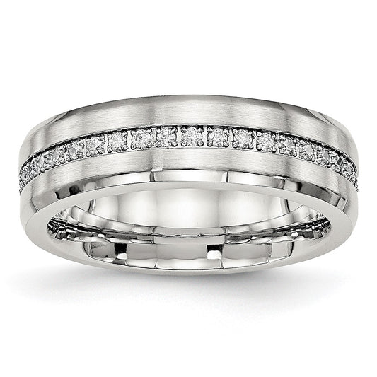 Chisel Stainless Steel Brushed and Polished with CZ 6.5mm Band