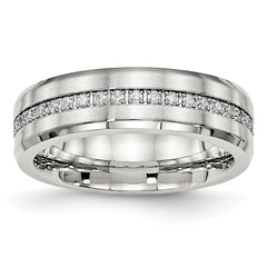 Chisel Stainless Steel Brushed and Polished with CZ 6.5mm Band