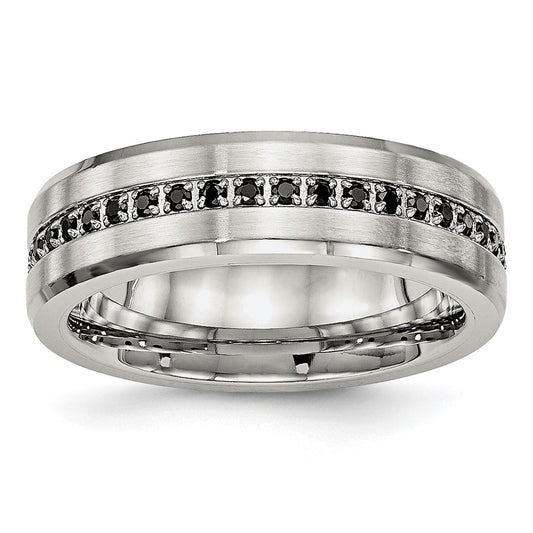 Chisel Stainless Steel Brushed and Polished Black CZ 6.5mm Band