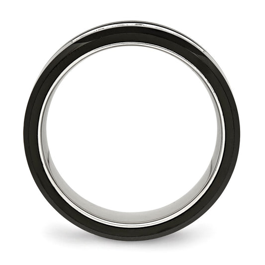Chisel Stainless Steel Polished Black Ceramic with CZ Beveled Edge Ring