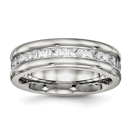 Chisel Stainless Steel Polished with CZ 7mm Band