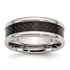 Chisel Stainless Steel Polished with Black Carbon Fiber Inlay 8mm Band