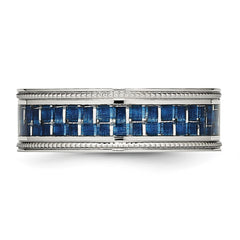 Chisel Stainless Steel Polished with Blue Carbon Fiber Inlay Textured Edge 8mm Band