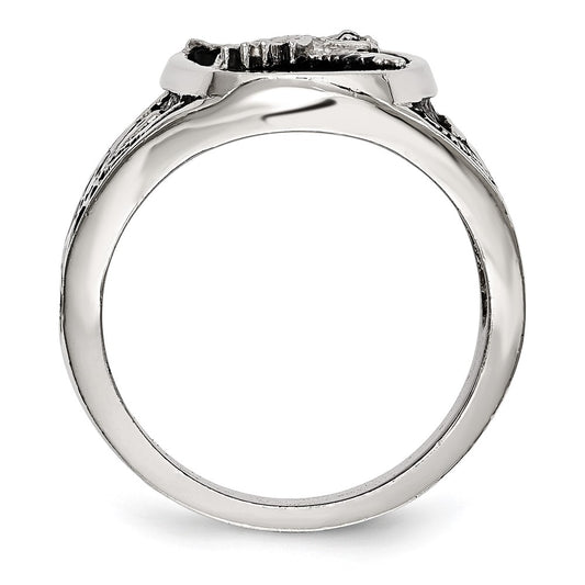 Chisel Stainless Steel Polished and Textured Enameled Eagle Ring