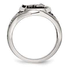 Chisel Stainless Steel Polished and Textured Enameled Eagle Ring