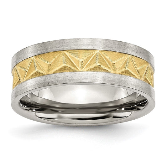 Chisel Stainless Steel Brushed Yellow IP-plated 8mm Grooved Band