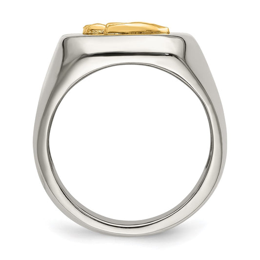 Chisel Stainless Steel with 14k Gold Accent Polished Praying Hands Ring