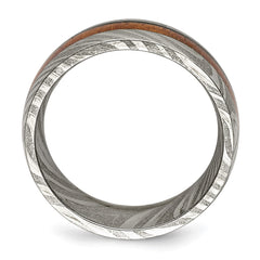 Chisel Damascus Steel Polished with Sapele Wood Inlay 8mm Band