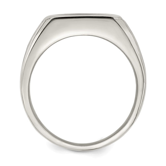 Chisel Stainless Steel Polished with Black Enamel Signet Ring