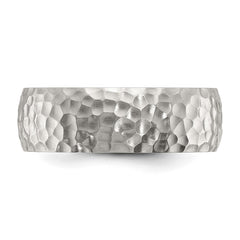 Chisel Stainless Steel Brushed and Polished Hammered 7.5mm Band