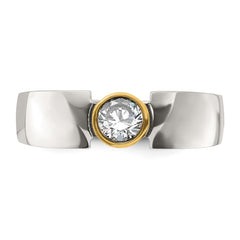 Chisel Stainless Steel Polished Yellow IP-plated with CZ Tapered Ring