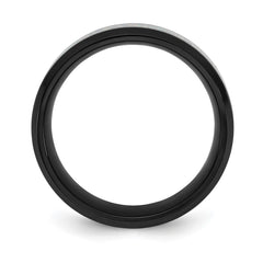 Chisel Stainless Steel Polished Black IP-plated Multi-color Opal Inlay 8mm Band