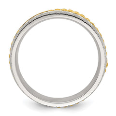 Chisel Stainless Steel Brushed, Polished and Textured Yellow IP-plated Center 6mm Band