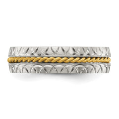 Chisel Stainless Steel Brushed, Polished and Textured Yellow IP-plated Center 6mm Band