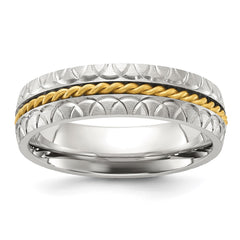 Chisel Stainless Steel Brushed, Polished and Textured Yellow IP-plated Center 6mm Band