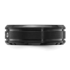 Chisel Stainless Steel Brushed and Polished Black IP-plated with CZ 8mm Band
