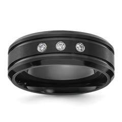 Chisel Stainless Steel Brushed and Polished Black IP-plated with CZ 8mm Band