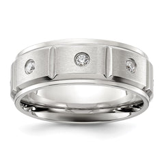 Chisel Stainless Steel Brushed and Polished Grooved with CZ 8mm Band