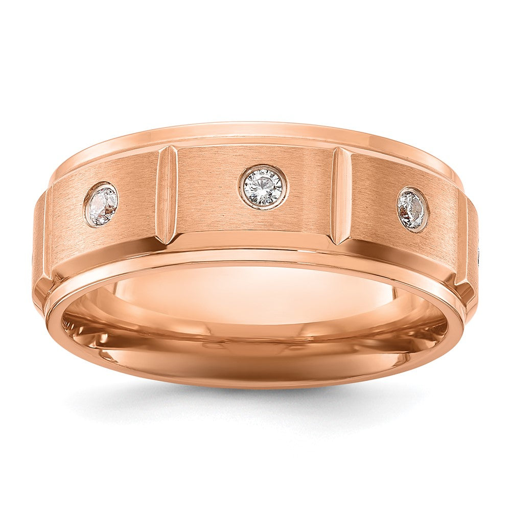 Chisel Stainless Steel Brushed and Polished Rose IP-plated with CZ 8mm Band