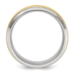 Chisel Stainless Steel Polished with Yellow IP-plated Grooved Center 8mm Band