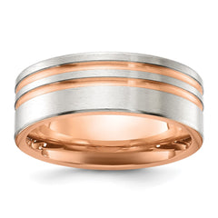 Chisel Stainless Steel Brushed Rose IP-plated Stripes 8mm Band