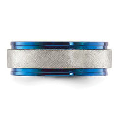 Chisel Stainless Steel Polished Blue IP-plated with Scratch Finish Center 8mm Band