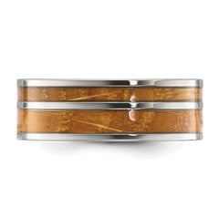 Chisel Stainless Steel Polished with Wood Inlay 8mm Band