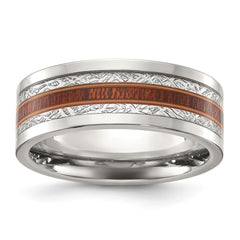 Chisel Stainless Steel Polished with Wood and Imitation Meteorite Inlay 8mm Band