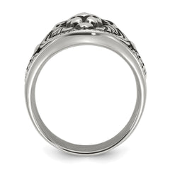Chisel Stainless Steel Antiqued and Polished Lion Ring