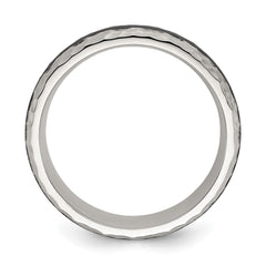 Chisel Stainless Steel Brushed and Hammered Black Carbon Fiber Inlay 7mm Band