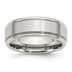 Chisel Stainless Steel Polished with Brushed Center 8mm Ridged Edge Band
