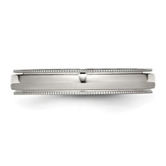 Chisel Stainless Steel Polished 4mm Grooved and Beaded Band