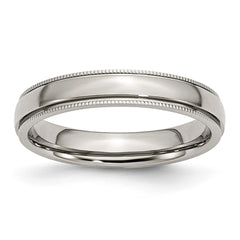 Chisel Stainless Steel Polished 4mm Grooved and Beaded Band