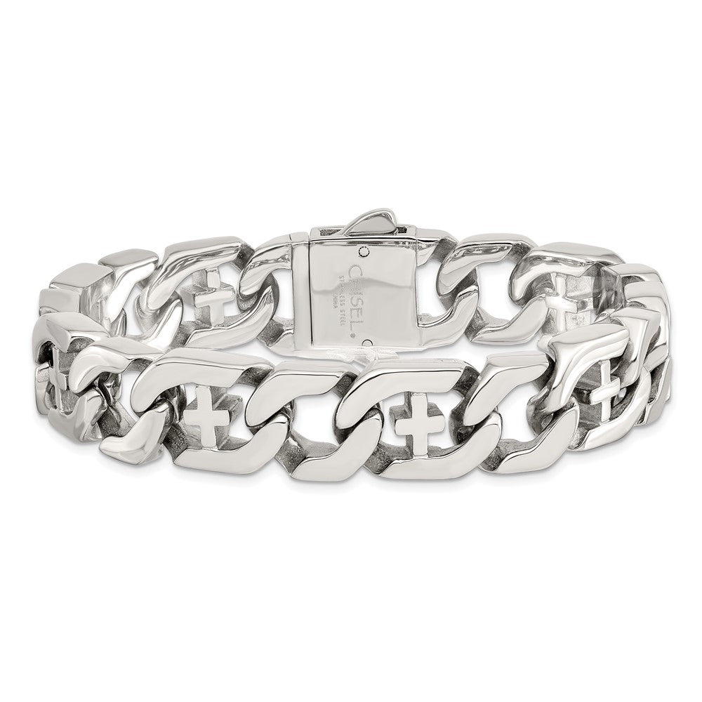 Chisel Stainless Steel Polished Crosses 8.5 inch Link Bracelet SRB1061-8.5