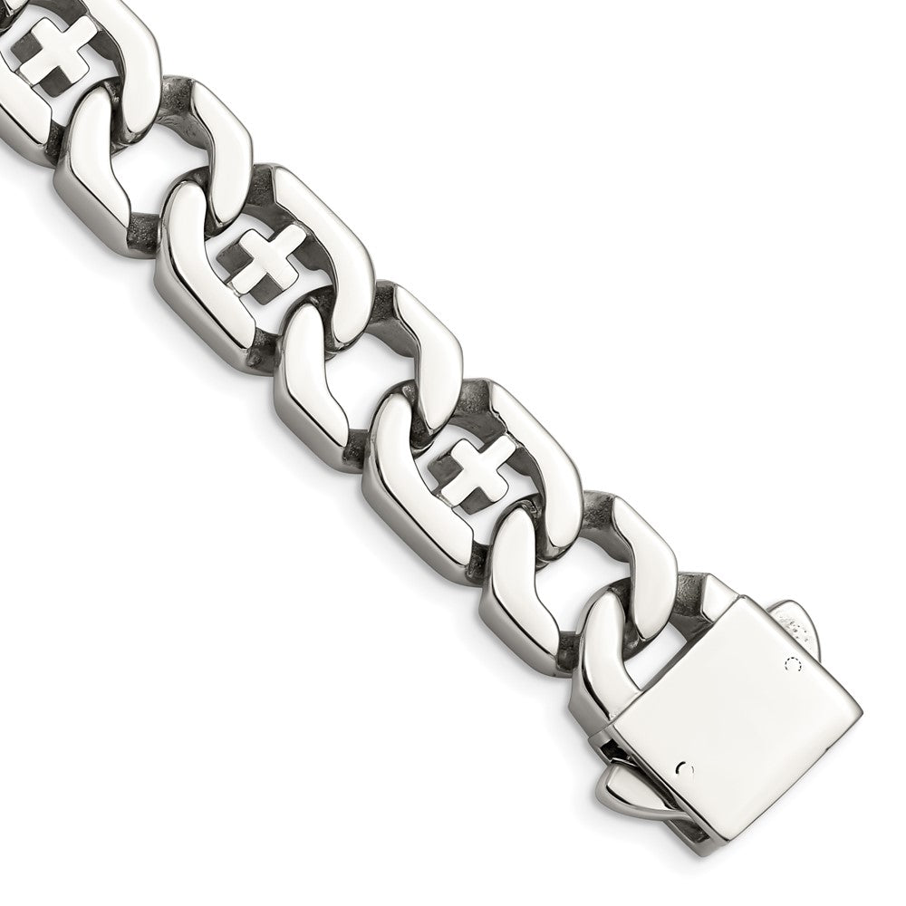 Chisel Stainless Steel Polished Crosses 8.5 inch Link Bracelet SRB1061-8.5